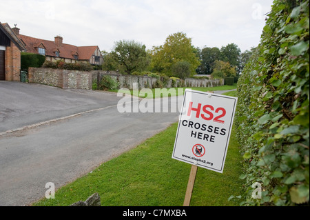 HS2 Protest Zeichen Kapelle Farm, Hyde Selbstzweck der Chilterns. Stockfoto