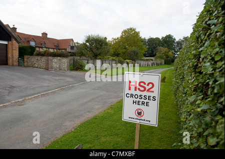 HS2 Protest Zeichen Kapelle Farm, Hyde Selbstzweck der Chilterns. Stockfoto