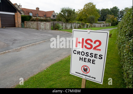 HS2 Protest Zeichen Kapelle Farm, Hyde Selbstzweck der Chilterns. Stockfoto