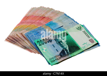 Indonesische Rupiah isoliert auf weißem Hintergrund Stockfoto