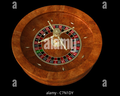 3D Render Casino Roulette auf schwarzem Hintergrund Stockfoto