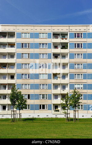 Vorgefertigte Hochhäuser, sozialer Wohnungsbau, Symmetrie, wohnen, Immobilien, Dresden, Freistaat Sachsen, Deutschland, Europa Stockfoto