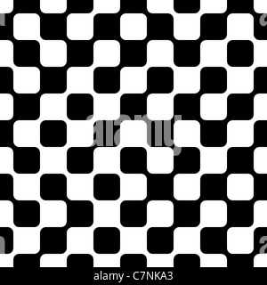Ein abstraktes nahtlose Muster aus schwarzen und weißen geometrischen Formen, die miteinander verbunden sind. Stockfoto