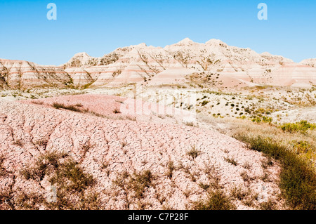 Bunte Buttes und Türme von Loop Road in Badlands Nationalpark in South Dakota gesehen. Stockfoto