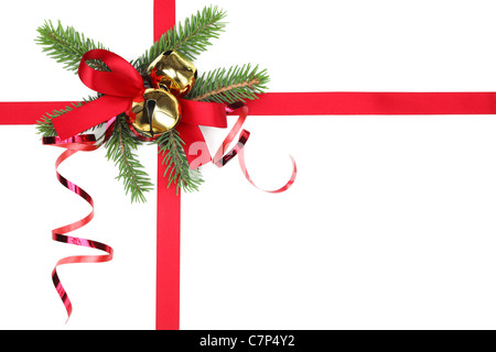 Weihnachten Ribbon bow mit Tannenzweigen Stockfoto