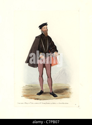 Männertracht der Herrschaft von Heinrich VIII., aus einem Porträt von Sir Thomas Gresham von Holbein in Mercers Hall in London. Stockfoto