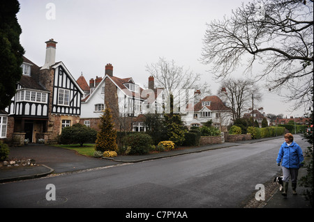 Einem Vorort Straße in England UK mit charakteristischen Häuser "Mock Tudor" Stockfoto