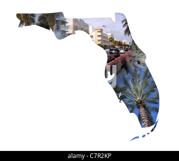 Der Bundesstaat Florida in eine Montage über weißen isoliert. Stockfoto