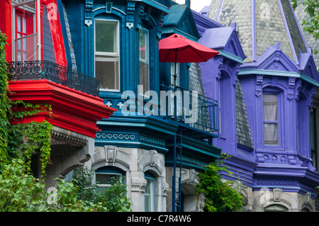 Viktorianische Häuser Carré Saint Louis Plateau Mont-Royal Montreal Kanada Stockfoto