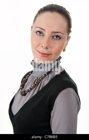 Bild des erfolgreichen und ernsthafte Business-Frau. Auf einem weißen Hintergrund. Stockfoto