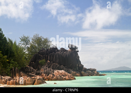 Blick auf den Strand von Curieuse Island, Seychellen. Stockfoto