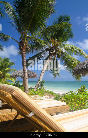 Blick auf den Strand Anse La Reunion auf La Digue Island, Seychellen. Stockfoto