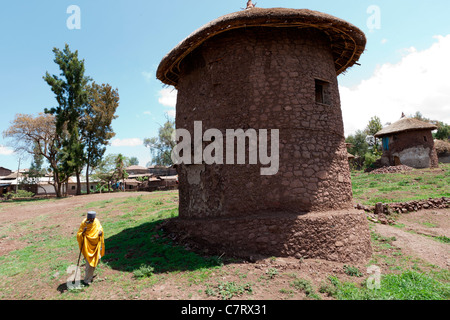 Traditionellen strohgedeckten Tukul in Lalibela, Nord-Äthiopien, Afrika. Stockfoto