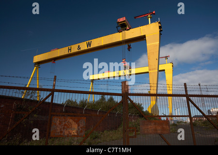 Harland und Wolff Twin Gantry Werft Krane Samson und Goliath, Titanic Quarter, Belfast, Nordirland, Vereinigtes Königreich. Stockfoto