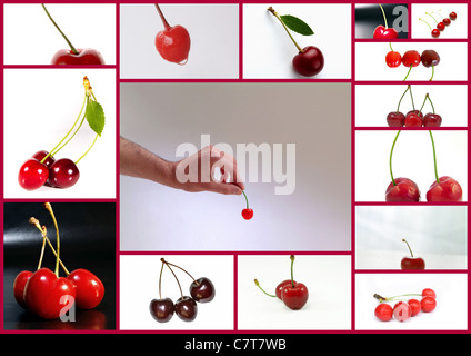 Collage aus verschiedenen bunten Bildern von Beeren Kirschen Stockfoto