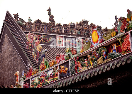 Dachskulptur & Kunst, Chen Familie Tempel, Guangzhou Stockfoto