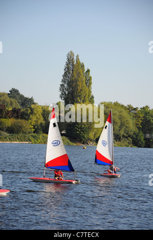 Klasse auf dem Fluss Exe in Exeter in der Nähe von Kai und Haven Banken Segeln lernen. Stockfoto