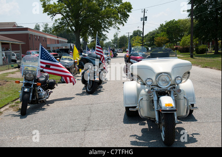 Motorrad von Patriot Guard Fahrer bei der Beerdigung eines gefallenen Marines, Lanze-Obergefreites Travis Nelson Stockfoto