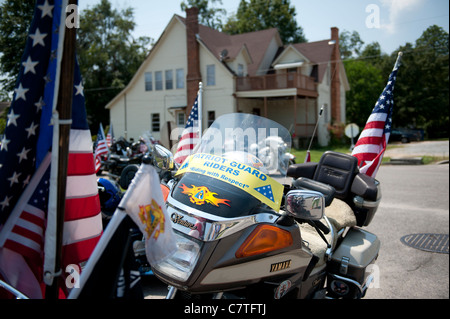 Motorrad von Patriot Guard Fahrer bei der Beerdigung eines gefallenen Marines, Lanze-Obergefreites Travis Nelson Stockfoto