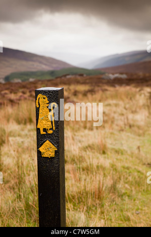 Irland, Co. Wicklow, Wicklow Gap, St. Kevin's Weg, alte Pilger Pfad Wegweiser Stockfoto