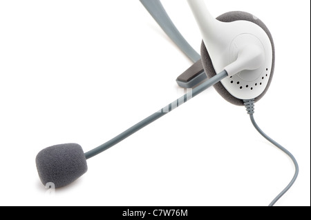 Kopfhörer mit Mikrofon. Es ist isoliert auf weißem Hintergrund Stockfoto