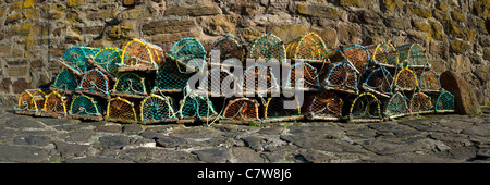 Hummer-Körbe, Crail Hafen, Crail, Schottland. Stockfoto