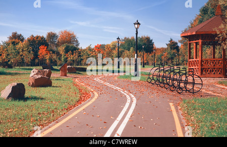 Fahrradweg im Herbst golden park Stockfoto