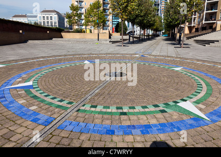 Nullmeridian Line Marker, Isle of Dogs, London, UK. Stockfoto