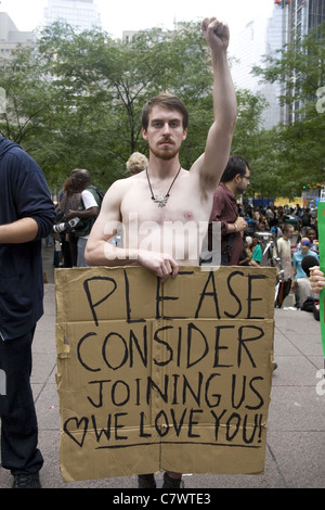 Occupy Wall Street: eine führerlose Bewegung müde von der Gier und Korruption in gov & corporate America. Stockfoto