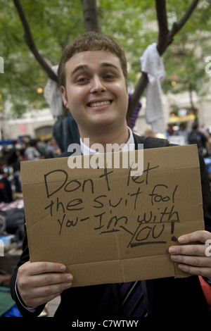 Occupy Wall Street: eine führerlose Bewegung müde von der Gier und Korruption in gov & corporate America. Stockfoto