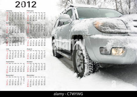 Stilvolle Kalender mit Auto für 2012. Woche beginnt am Sonntag. Stockfoto