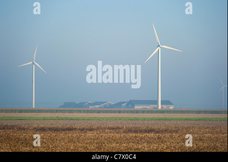 Windkraftanlagen auf Bauernhof Stockfoto