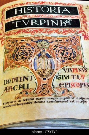 Spanien, Jakobsweg: Mittelalterlichen Codex Calixtinus in das Archiv der Bibliothek der Kathedrale von Santiago de Compostela Stockfoto