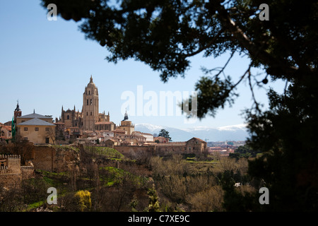 Altstadt und Kathedrale von Segovia Castilla Leon Spanien Centro Histórico y Catedral de Segovia Castilla Leon España Stockfoto