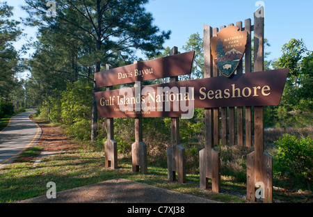 Ocean Springs, Mississippi, Gulf Islands National Seashore, Davis Bayou, Eingang Zeichen Stockfoto