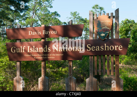 Ocean Springs, Mississippi, Gulf Islands National Seashore, Davis Bayou, Eingang Zeichen Stockfoto