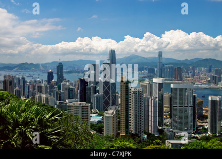 Eine Ansicht des Central Hong Kong, einschließlich Pacific Place, der Bank of China Tower, IFC2, ICC, The Center und Chung Kong Centre. Stockfoto