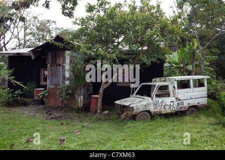 Haus und Garten in der Nähe von Wamena, Baliem-Tal, West-Papua, Indonesien Stockfoto