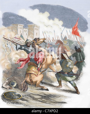 Sancho VII der starke (1154-1234). König von Navarra (1194-1234). Schlacht. Farbige Gravur. Stockfoto