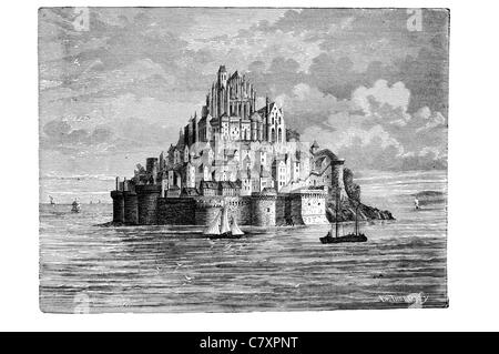 Mont Saint Michel Gezeiten Normandie Frankreich strategischer Punkt Kloster Armoricaine Inselfestung Stockfoto