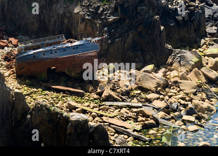 Schiff Wrack der RMS Mülheim in Sennen Cove, Cornwall, UK Stockfoto