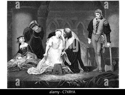 Hinrichtung von Lady Jane Grey Todesurteil enthauptet Henker Mord Bosheit Totschlag Opfer Schuld Sühne zu töten Stockfoto