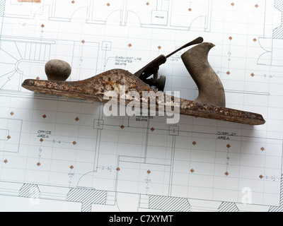 Kanada, Ontario, Queenston, Willowbank School of Restoration Arts School, altes Holz Flugzeug und Bauplan-Zeichnungen Stockfoto