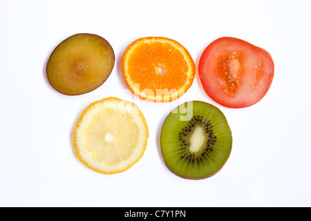 Olympic Symbol gemacht aus 5 Stück Obst Stockfoto