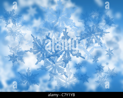 Abstrakt blau glitzernde Schneeflocken Hintergrund Stockfoto