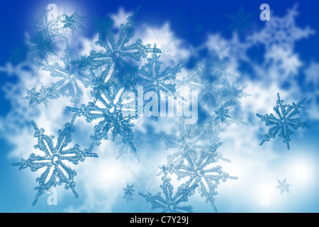 Abstrakt blau glitzernde Schneeflocken Hintergrund Stockfoto