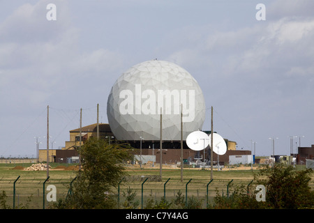 RAF Croughton geodätische Kuppeln über Radar Scanner Landschaft Stockfoto