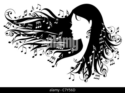 Frau mit Noten in ihrem Haar, Abbildung Stockfoto