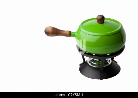 Leuchtend grüne Fonduetopf auf weißen Hintergrund isoliert Stockfoto