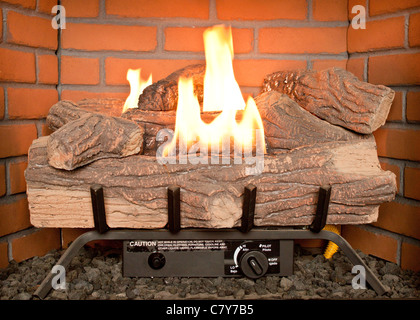 Nahaufnahme des beleuchteten Elektrokamin Stockfoto